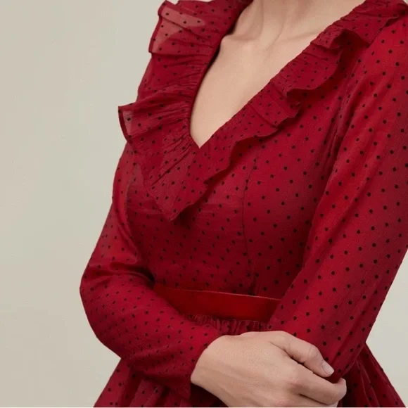 Rachel Parcell Burgundy Ruffled Tiered Midi Dress Long Sleeve V-Neck Size 4 NWT - Picture 4 of 12